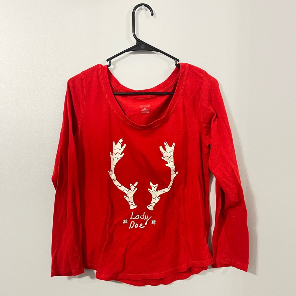 Reindeer ears Women Long Sleeve Pajama Shirt M